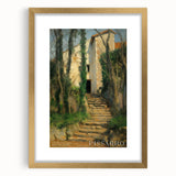 Extra large abstract art print with textured swirls in blue and gold tones, framed in gold, ideal for living room decor.