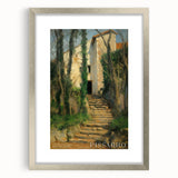 Textured abstract art print in earth tones on a silver-framed canvas, suited for bedroom decor.