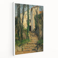 Side view of a large stretched canvas featuring a Camille Pissarro-inspired impressionist landscape.