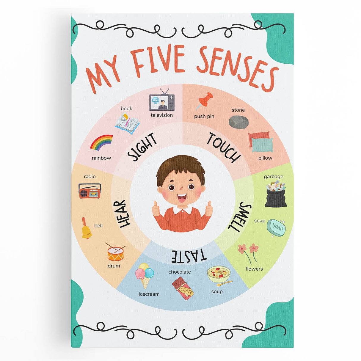 ABC Alphabet Canvas Art - Five Senses Educational Chart