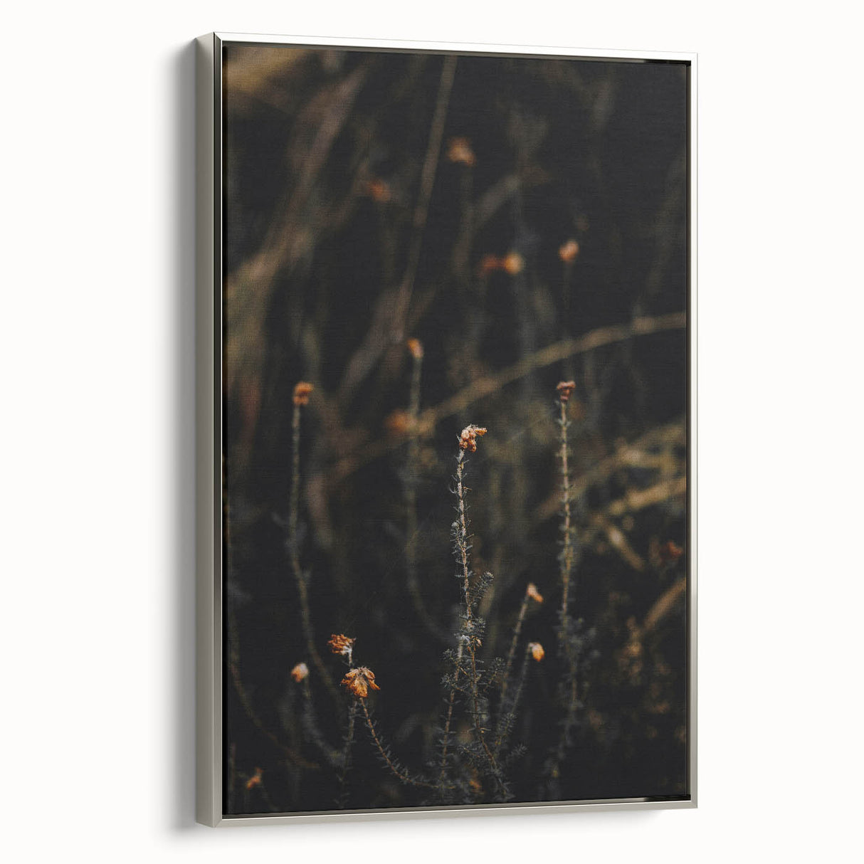 Framed canvas featuring a vintage-style landscape art painting with colorful autumn trees and a black background.