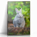 Mid-century modernist art depicting spring season in pastel colors on a silver-framed acrylic, suitable for nursery wall art.