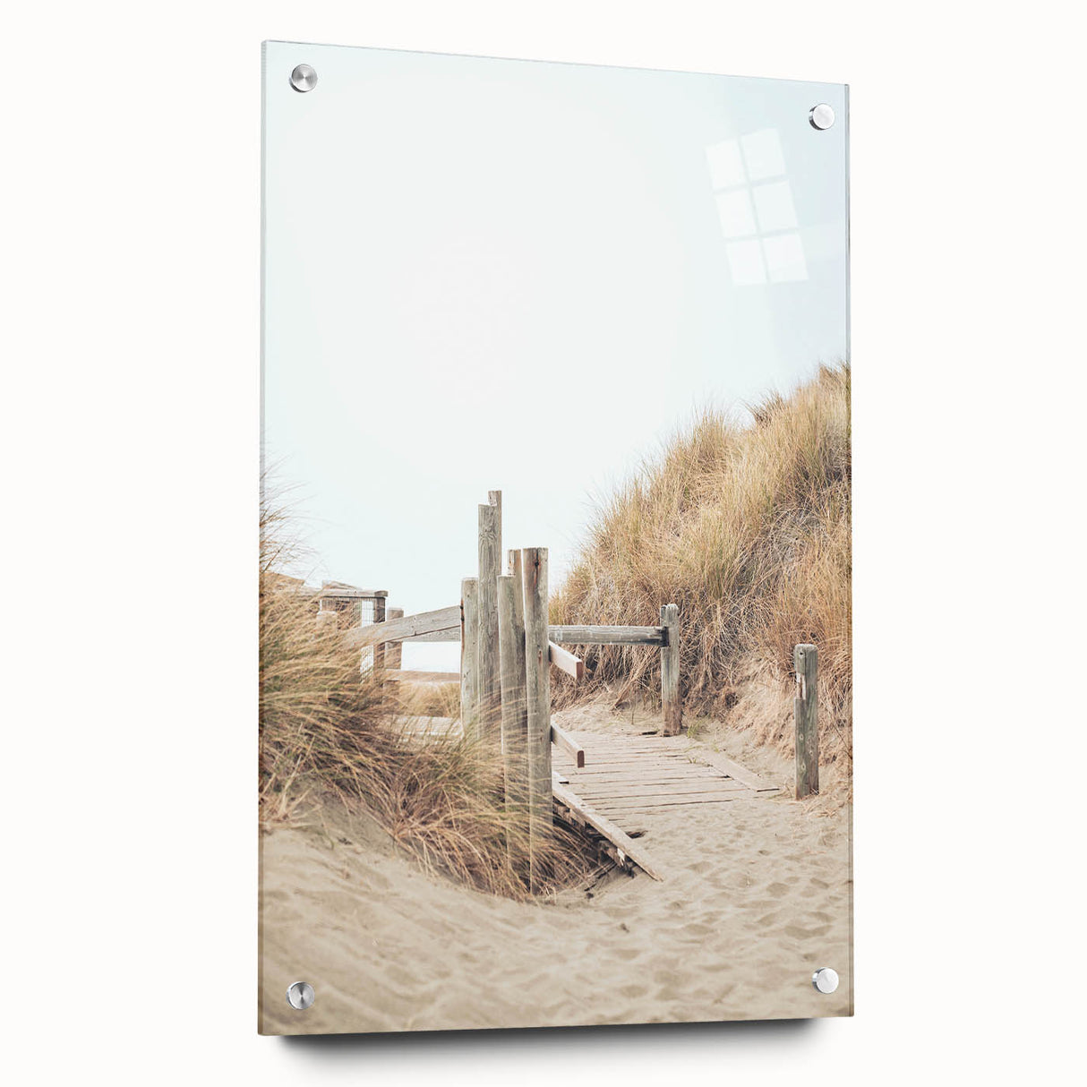 Large abstract wall art depicting summer season in vibrant orange and yellow tones on acrylic glass.