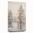 Winter-themed large abstract wall art on acrylic glass, featuring cool blue and white tones.
