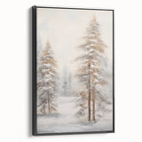 Black and white wall art featuring a winter landscape on framed canvas, suitable for bedroom decor.