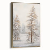 Framed canvas featuring a vintage-style winter landscape in muted gray and gold tones, ideal for bedroom wall art.