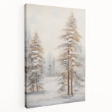 Winter scene on large stretched canvas with muted blue and white tones, suitable for kitchen wall art.