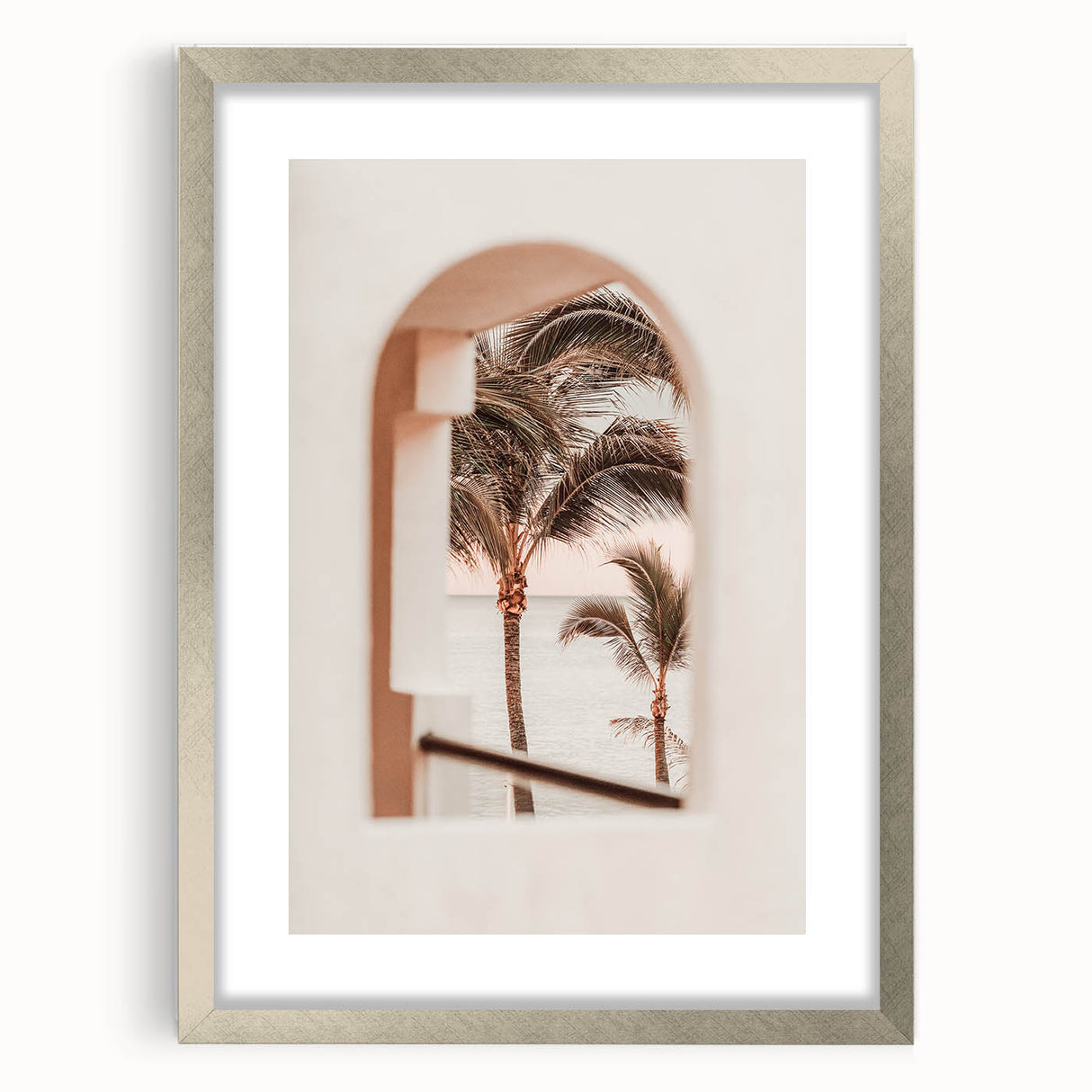 Textured abstract art print in cool blue and gray shades, framed in silver, ideal for bedroom decor.