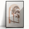 Large abstract wall art in muted earth tones on acrylic, framed in black, ideal for modern living room decor.