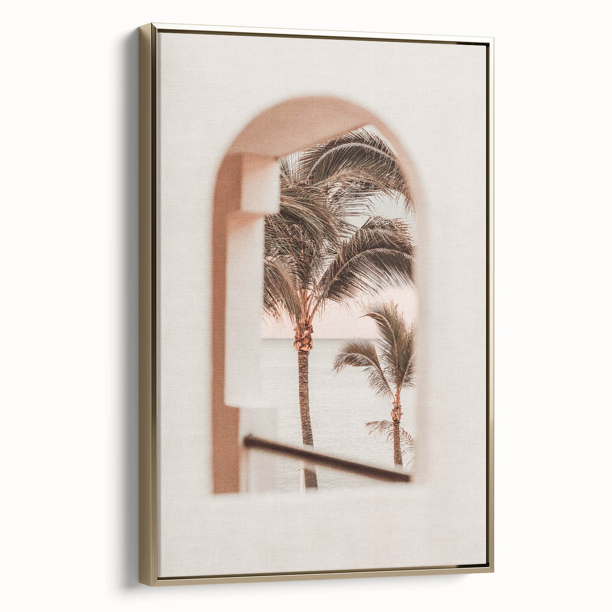 Framed canvas depicting a vintage poster-style landscape with muted earth tones, ideal for bedroom wall art.