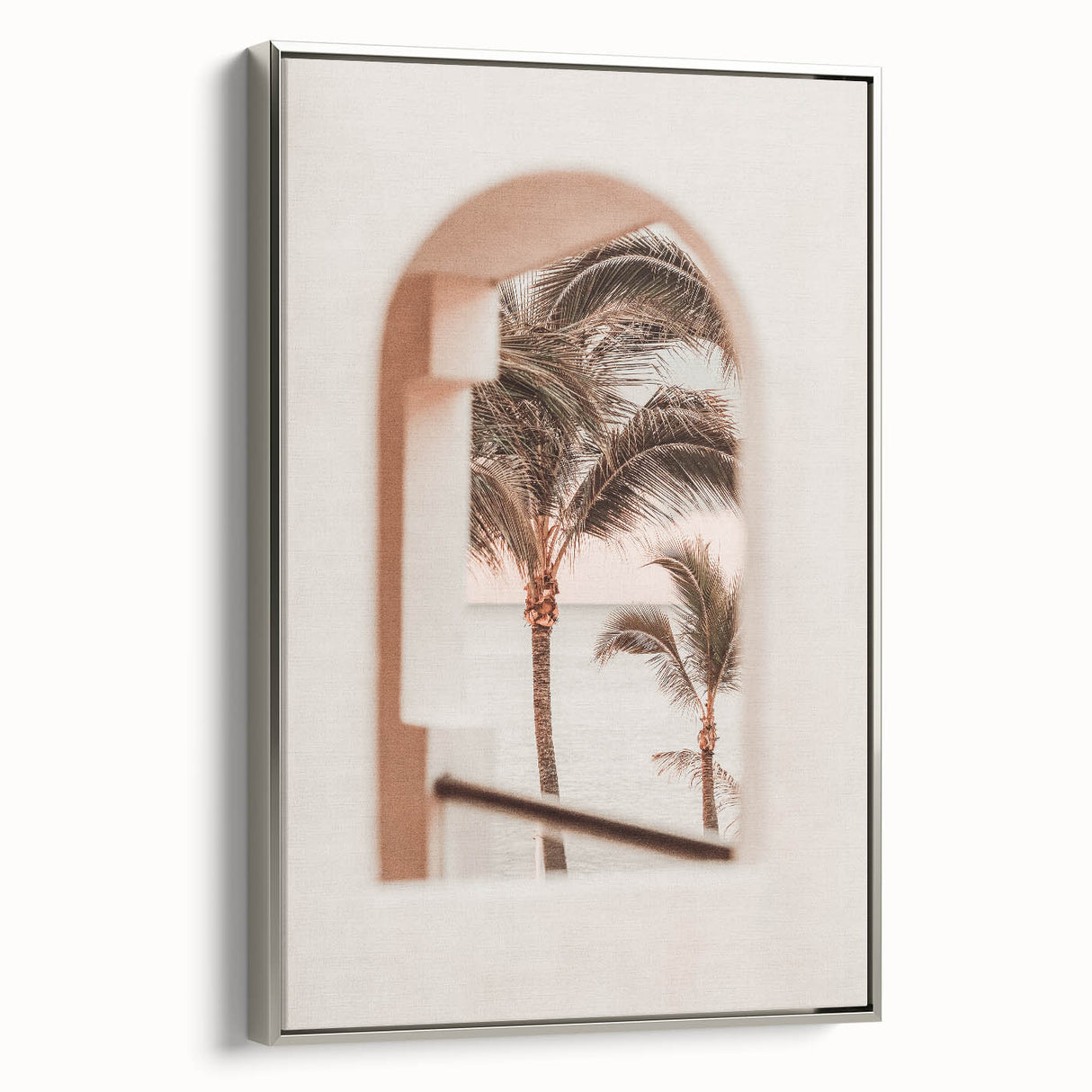 Landscape art painting on framed canvas featuring a vintage poster style with colorful and black elements.