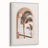 Vintage poster art featuring a colorful abstract design on a large white-framed canvas, suitable for living room decor.