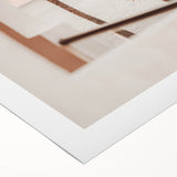 Art deco poster featuring geometric patterns and soft gold, teal, and beige tones on rolled canvas.