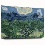 Large abstract wall art on acrylic glass, featuring swirling blue and yellow tones, ideal for bedroom or dining room decor.