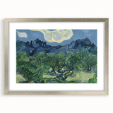 Extra large abstract art print depicting swirling blue and yellow patterns on a silver-framed canvas.