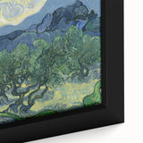 Close-up of a black framed canvas featuring a textured, colorful abstract design, ideal for living room decor.