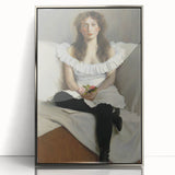 Modern Wall Art: Young Woman in White – Elegant Portrait Masterpiece