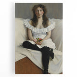 Modern Wall Art: Young Woman in White – Elegant Portrait Masterpiece