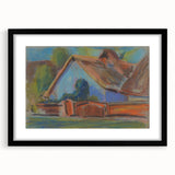 Modern Wall Art – Vibrant Blue Village Cottage