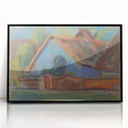 Modern Wall Art – Vibrant Blue Village Cottage