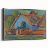 Modern Wall Art – Vibrant Blue Village Cottage