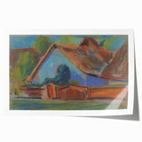 Modern Wall Art – Vibrant Blue Village Cottage