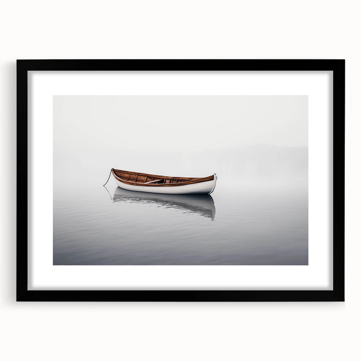 Solitary Drift – Minimalist Boat Scene in Dynamic Wall Art