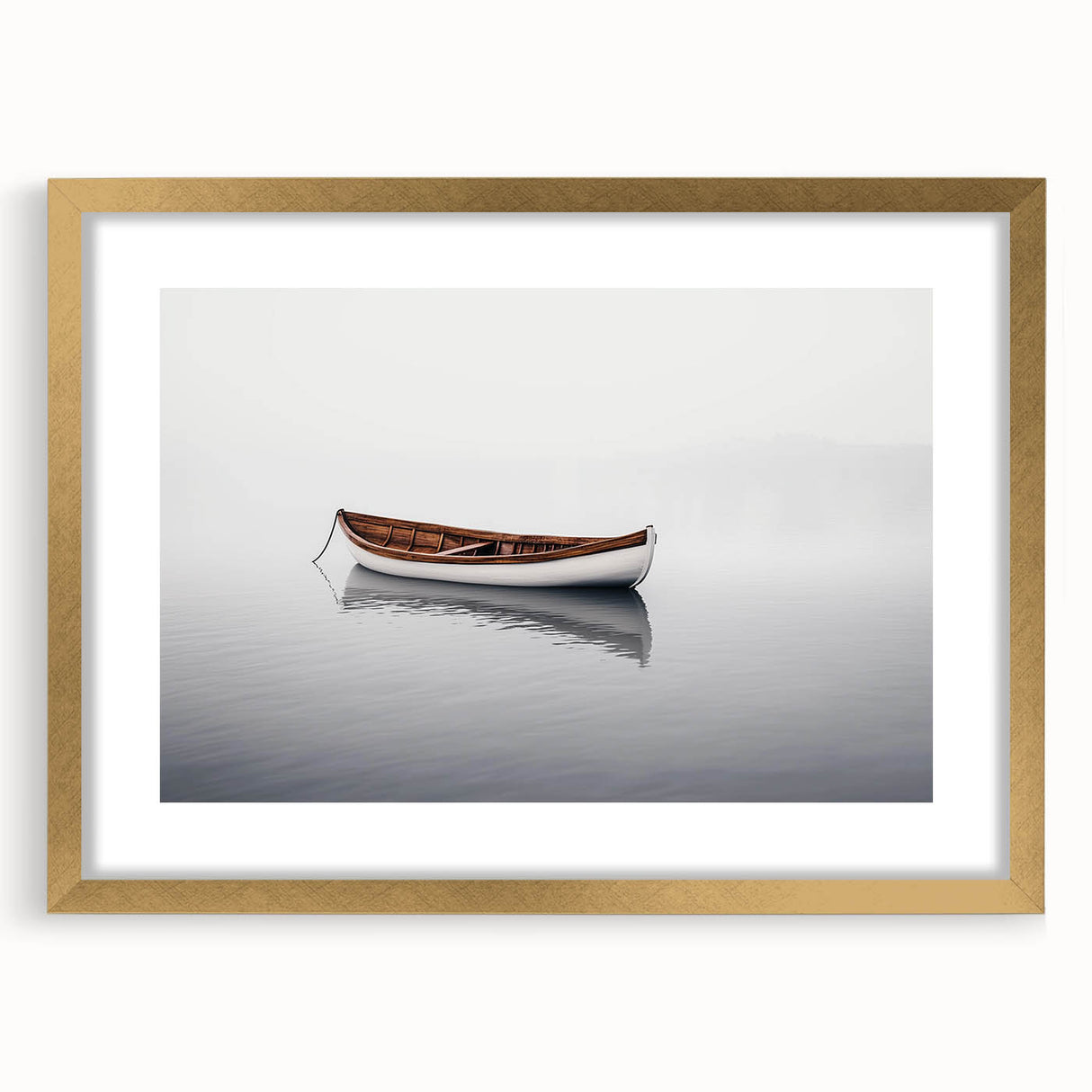 Solitary Drift – Minimalist Boat Scene in Dynamic Wall Art