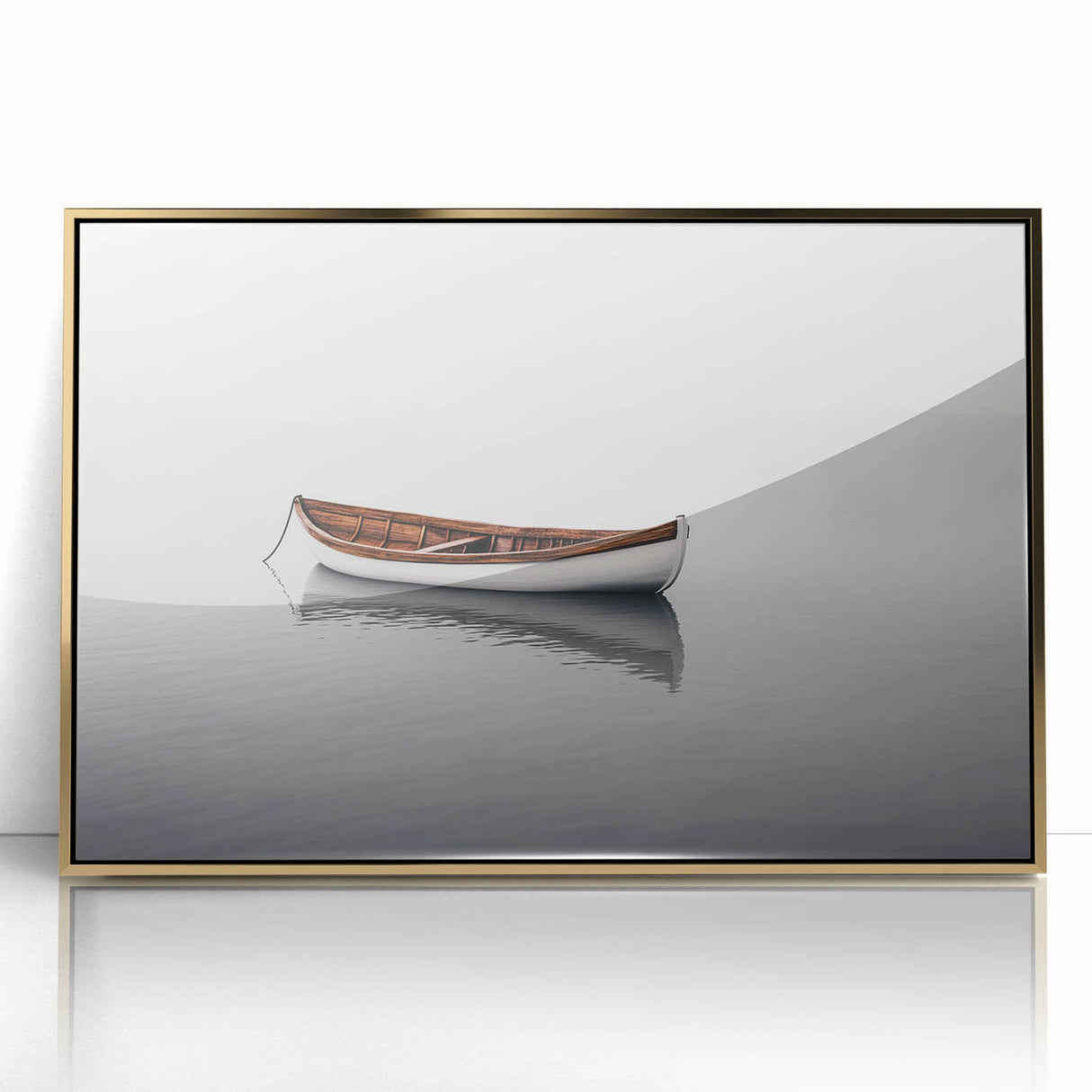 Solitary Drift – Minimalist Boat Scene in Dynamic Wall Art