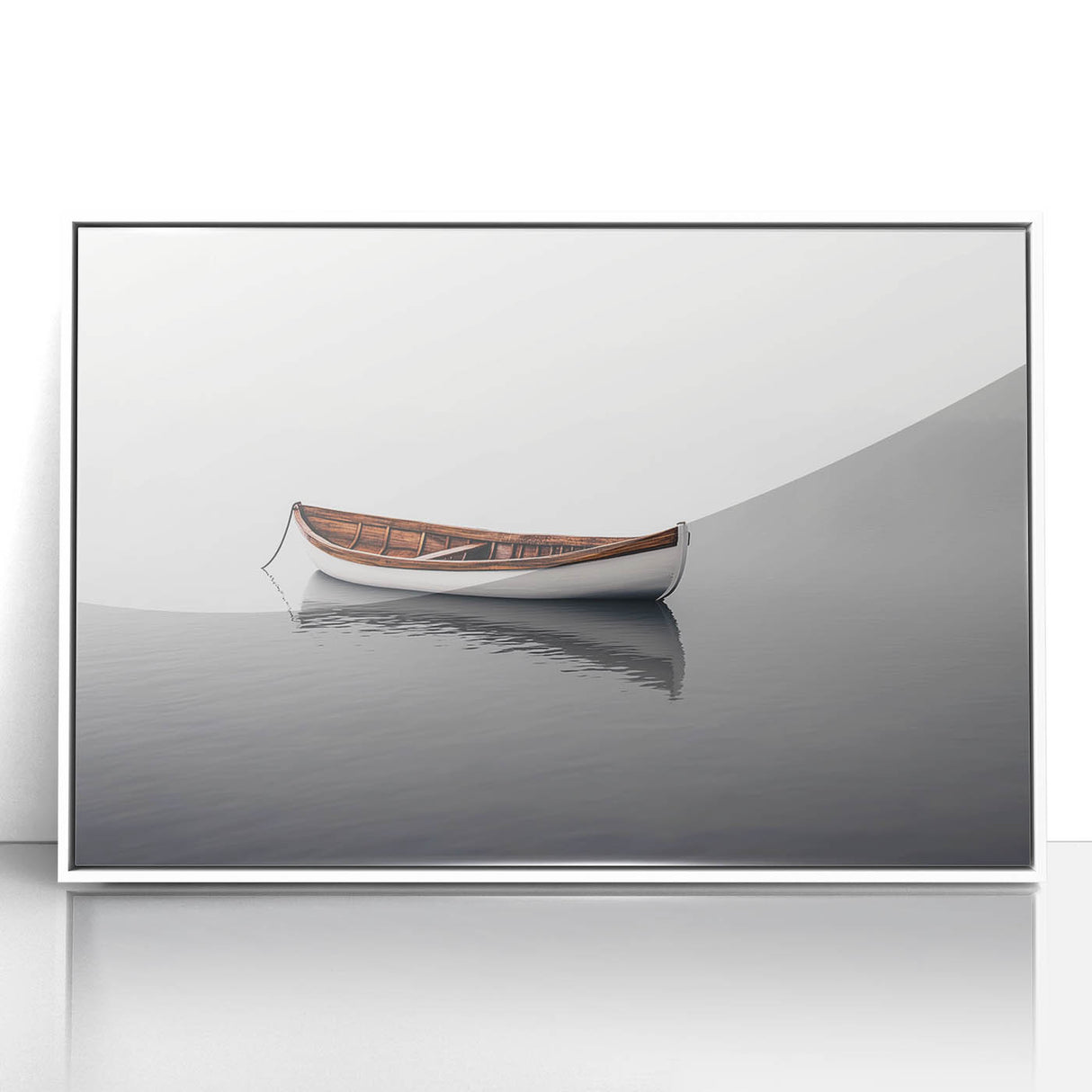 Solitary Drift – Minimalist Boat Scene in Dynamic Wall Art