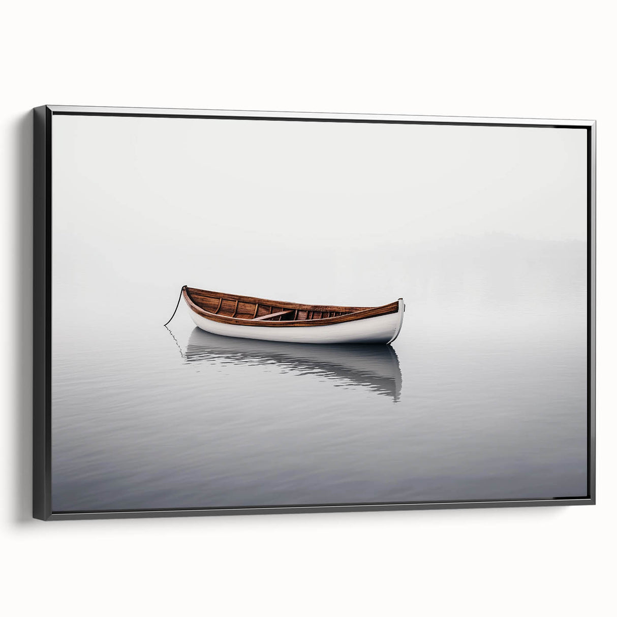 Solitary Drift – Minimalist Boat Scene in Dynamic Wall Art