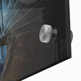 Close-up of an acrylic glass artwork displaying a vibrant landscape of castles, highlighting intricate details and vivid colors, perfect for home decor enthusiasts.