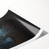 Rolled print showcasing a vibrant landscape of a medieval castle surrounded by lush greenery, designed for wall decor, elegantly packaged in a protective tube.