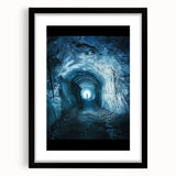 Framed black landscape art featuring intricate cave designs, elegantly matted for a sophisticated presentation, ideal for modern home decor.