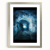 Framed landscape artwork showcasing a serene cave scene, featuring a silver mat and sleek frame, ideal for enhancing modern home decor with natural beauty.