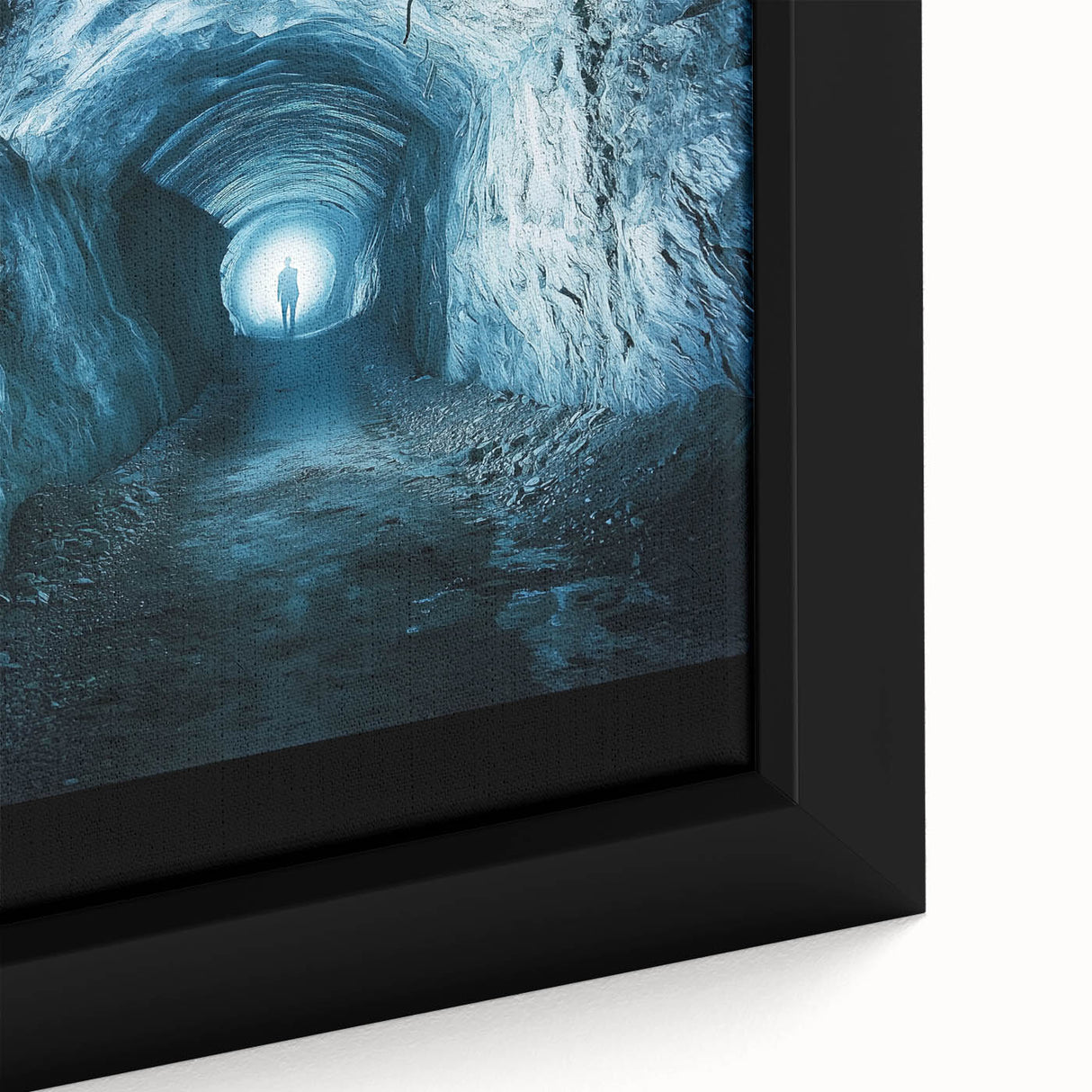 Close-up of a vibrant framed canvas depicting intricate cave landscapes, showcasing rich earthy tones and detailed textures, ideal for modern home decor.