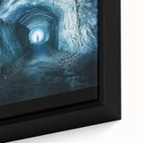 Close-up of a vibrant framed canvas depicting intricate cave landscapes, showcasing rich earthy tones and detailed textures, ideal for modern home decor.