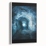 Framed canvas artwork depicting a serene landscape with caves, showcasing earthy tones and intricate details, ideal for enhancing modern home decor.