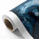 Rolled canvas artwork depicting vibrant landscapes and caves, showcasing intricate details and rich colors, packaged securely in a cardboard tube for shipping.