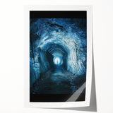 Rolled canvas print showcasing a vibrant landscape design with intricate cave details, elegantly packaged in a protective cardboard tube for safe shipping. Ideal for enhancing home decor with a touch of nature-inspired art.