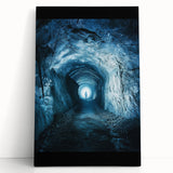 Stretched canvas artwork depicting a serene landscape with caves, featuring earthy tones and intricate details, perfect for home decor enthusiasts seeking natural themes.