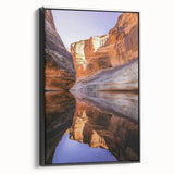 Framed canvas artwork of rugged cliffs in a serene landscape, showcasing vibrant colors and intricate details, perfect for enhancing modern home decor.
