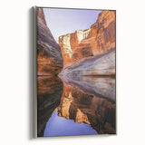 Framed canvas artwork depicting a stunning cliff landscape with vibrant colors and intricate details, featuring a sleek silver frame, ideal for home decor.