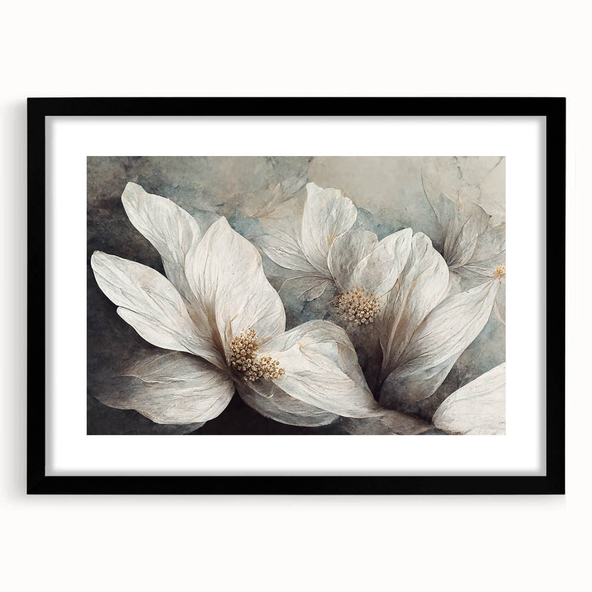 Elegant White Floral Living Room Wall Art – Canvas & Framed Print