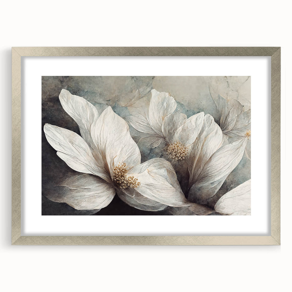 Elegant White Floral Living Room Wall Art – Canvas & Framed Print
