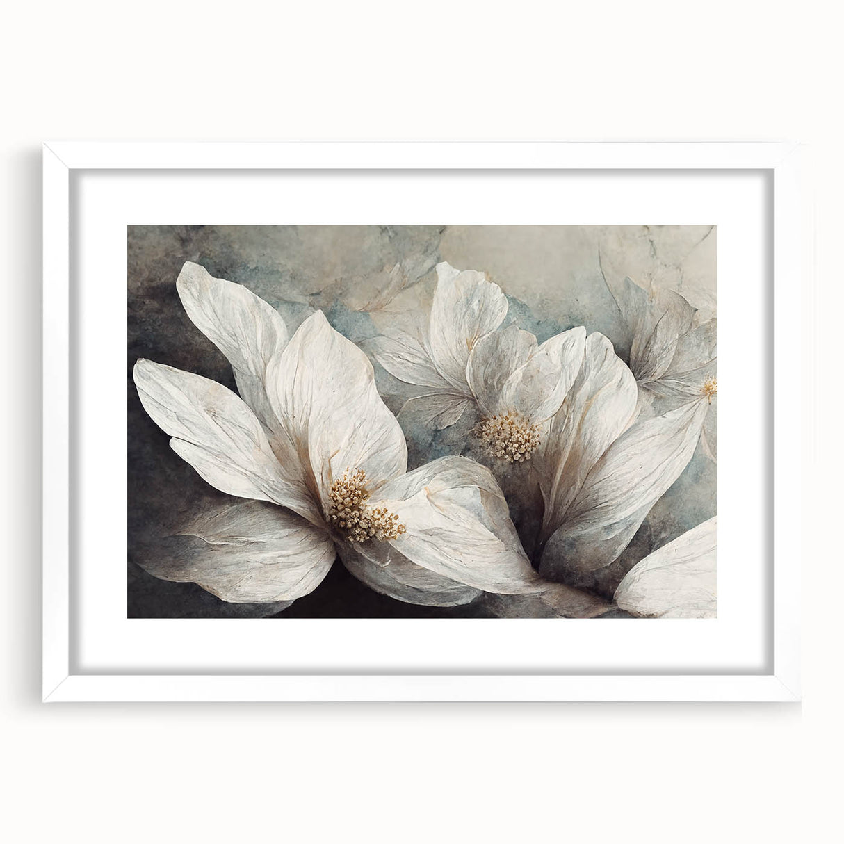 Elegant White Floral Living Room Wall Art – Canvas & Framed Print
