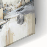 Close-up of abstract architecture wall art design printed on acrylic glass, showcasing vibrant colors and intricate details, ideal for modern decor.