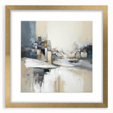 Abstract architectural wall art framed in gold with a mat, showcasing geometric designs and modern aesthetics, perfect for contemporary home decor.