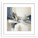 Abstract architecture wall art framed in white, showcasing geometric patterns and soft colors, perfect for modern home décor and artistic interiors.