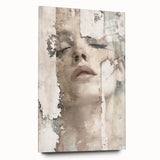 Abstract figurative wall art displayed in a sleek acrylic glass frame, showcasing vibrant colors and dynamic shapes, perfect for modern home decor.